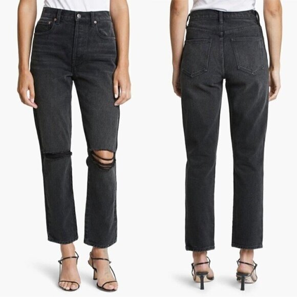 NWT Pistola Black Jeans Size 28 Keaton High Rise Slim Straight Distressed - Picture 2 of 12